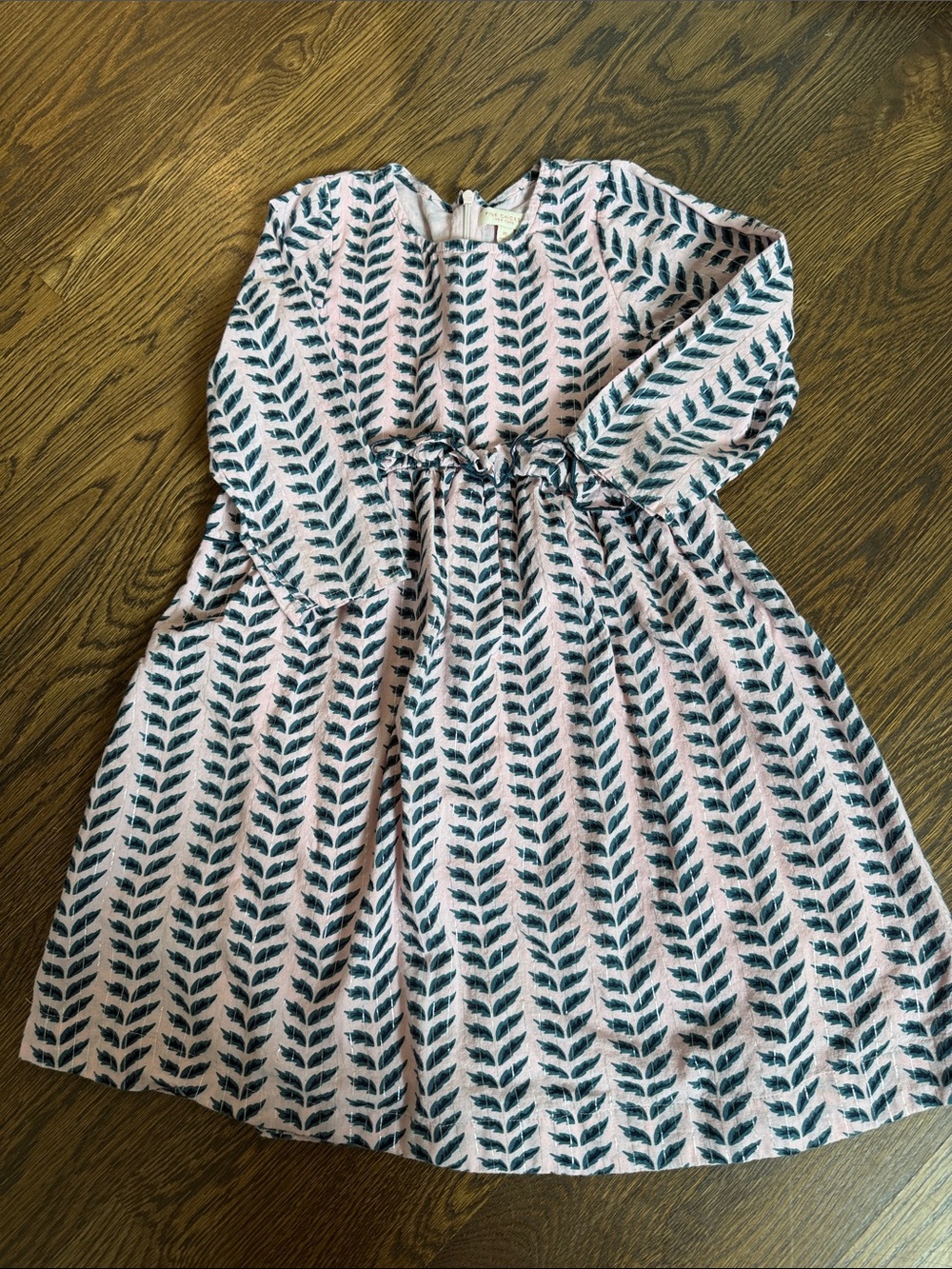 Pink Chicken Pink Dress with Green Leaf Print sz 8